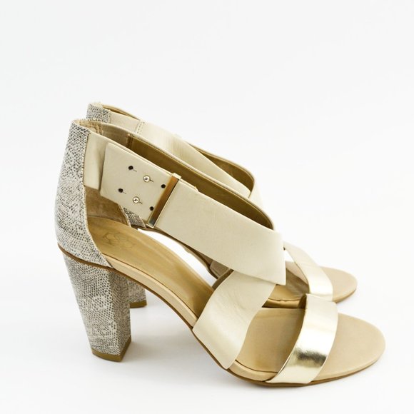 Ann Taylor Leather Strappy Snake Skin Heeled Sandals #123-1499 - Picture 3 of 5